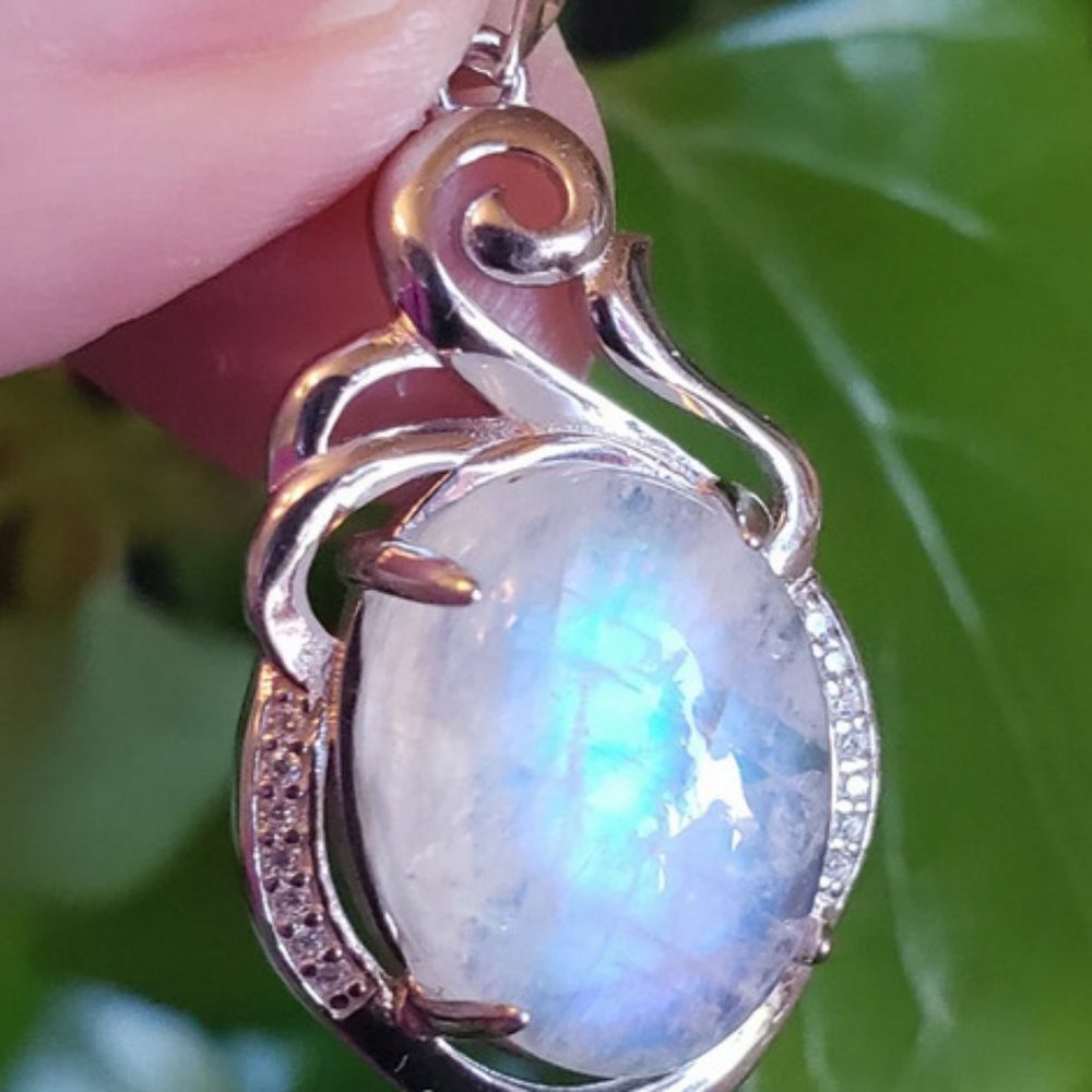 Large Moonstone Sterling Silver Necklace